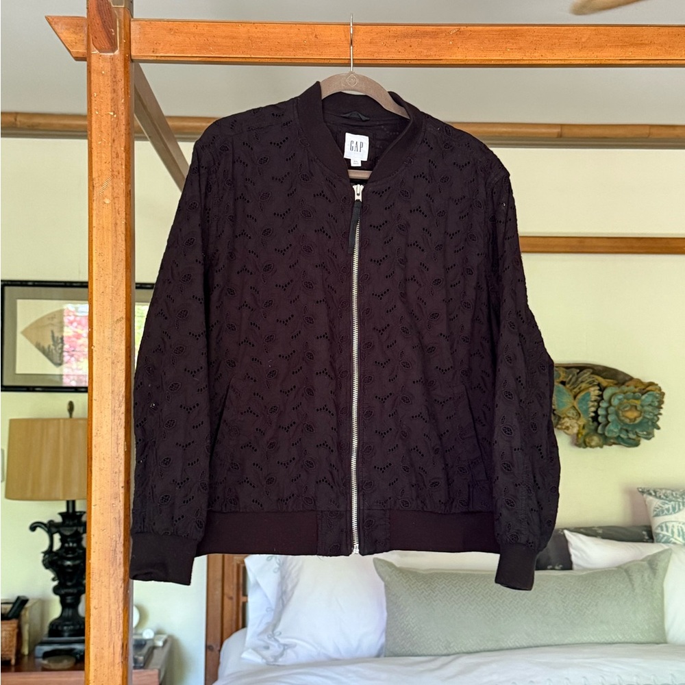 GAP Black Bomber Jacket with Ribbed Cuffs